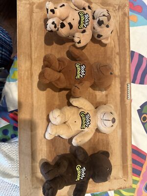 Lot Of 4 Teddy Grahams Bears Brown, White Polka Dot Plush Beanie Stuffed 7'' 2000