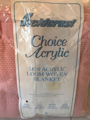 Vtg New Fieldcrest Blanket Waffle Weave Satin Binding Pink NOS Twin Size