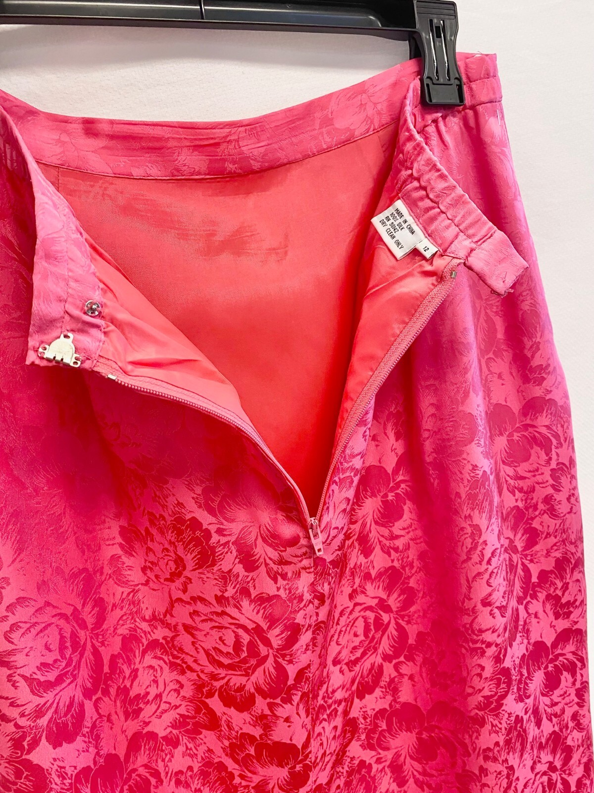 💗MAGGY LONDON Bright Pink Kimono Jacquard Chinese Silk Skirt Suit Blazer Set 12