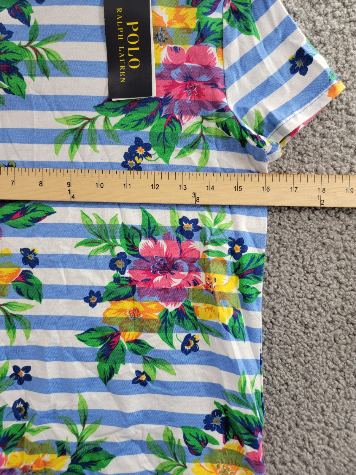Polo Ralph Lauren Striped Floral Jersey T-Shirt Big Girls L (12-14) Blue Multi - Picture 6 of 16