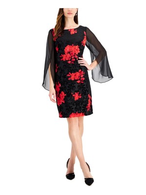 CONNECTED APPAREL Womens Black Long Split Cuff Sleeves Sheath Dress 6