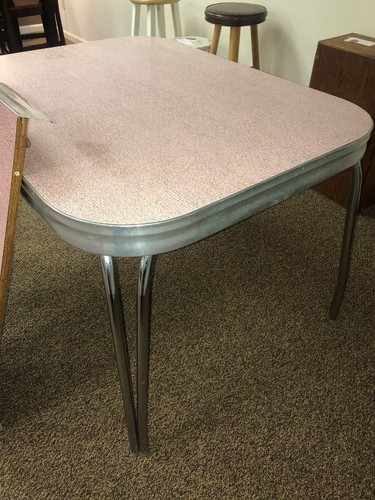 1950s Pink Chrome & Formica Kitchen Table Rare. Comes With 2 Leaves To Expand