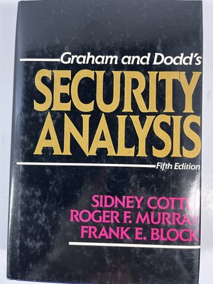 Security Analysis Investments Cottle Murray Block 5th Edition 1988 HCDJ