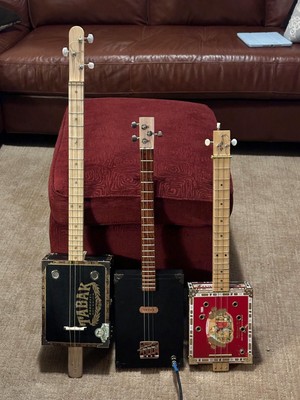Complete DI¥ 3-String Fretted Cigαr Box Guitar Kit with Neck - includes Acoustic