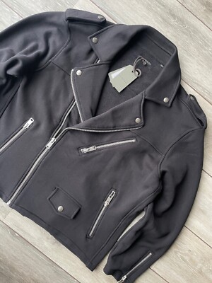 ALL SAINTS MEN'S JET BLACK ''VIKAN'' BIKER JACKET SHIRT COAT - LARGE - NEW & TAGS