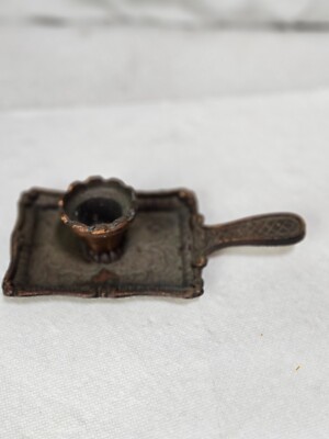 VINTAGE Cast Iron Rectangular Skillet-Like Candle Holder w Handle Scroll Design
