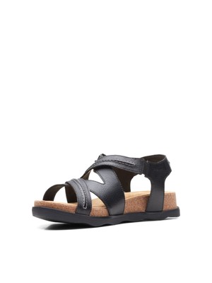 

CLARKS COLLECTION Женские черные кожаные сандалии на танкетке с круглым носком Brynn Ave, 10 м, Черный, 26165257
