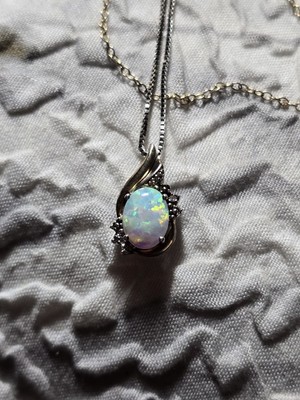 Alwand Vahan 10k Yellow Gold & sterling silver lab create Opal pendant Necklace 