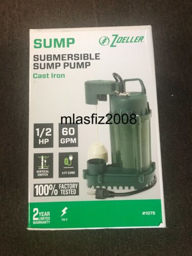 Zoeller 1075 1/2 HP Cast Iron Submersible Sump Pump 115v 60 GPM w/Float NEW