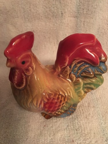 Vintage Rooster And Hen With Brown Glaze Salt And Pepper Shakers