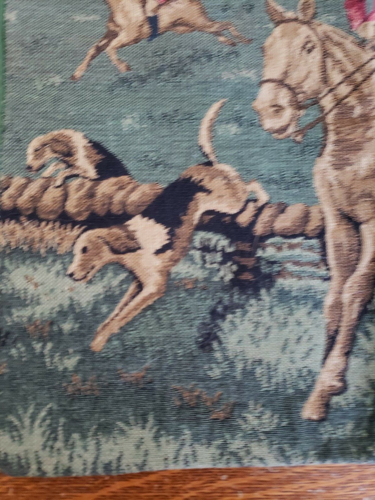 Vintage Victorian Equestrian Horse Hunting Hound Dog Fox Hunt Tapestry Wall Hang