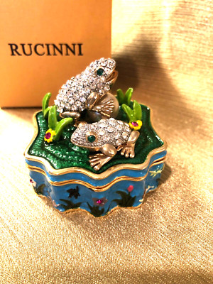 Rucinni Frog Trinket Box Jeweled Enameled Swarovski Crystals  In Orginal Box