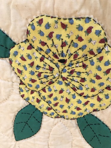 Vintage Quilt Field of Flowers applique embroidery antique rabbits