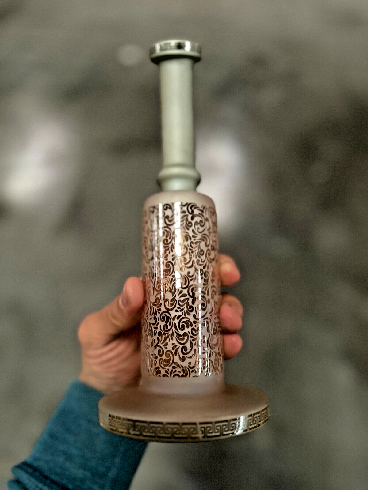 10" Carved craft Glass Bongs Smoking Glass Water Pipe with 14mm Round handle