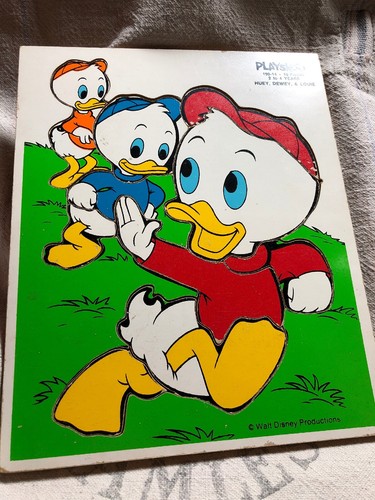 vintage wood/wooden jigsaw puzzle playskool 190-14 huey dewey louie walt disney