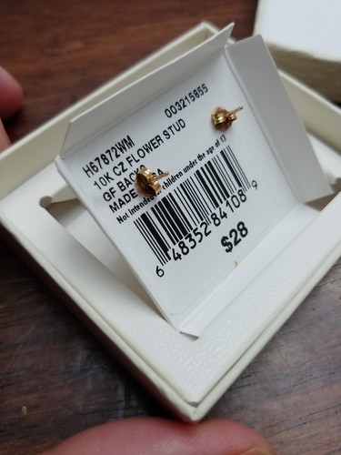 10K CZ Flower Stud Earrings with GF Backs Made in USA Preowned