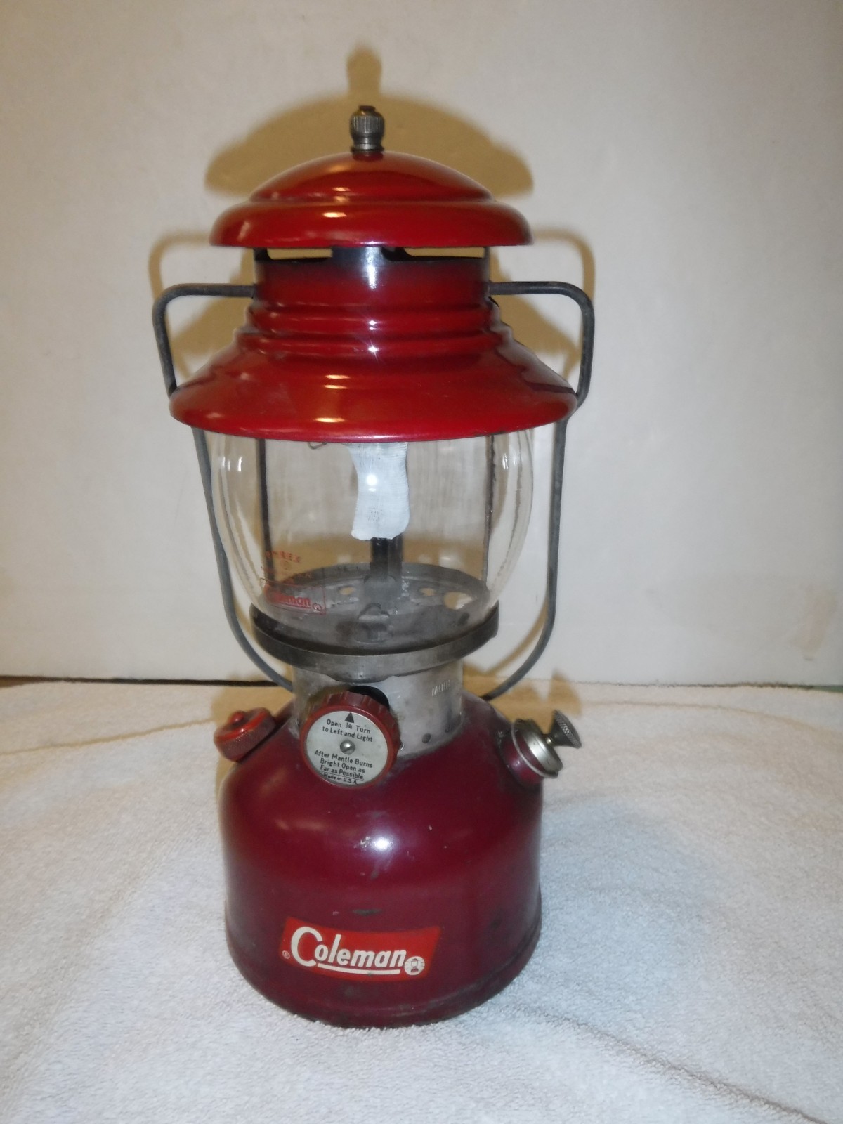 Vintage 1962 Coleman 200A Red Lantern w/ Red Guillotine Metal Case