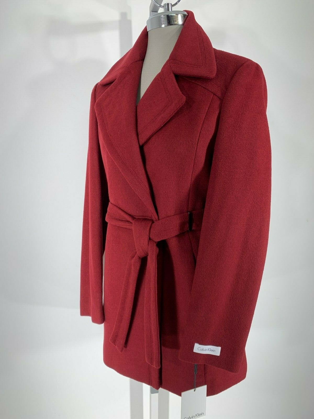 

Calvin Klein NEW RED Однобортное женское пальто с поясом, размер, Красный, pea coat