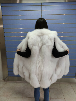 Pre-owned Fenzo Furs Natural Half Skin Fox Fur Vest Pure White Fox Vest With Collar