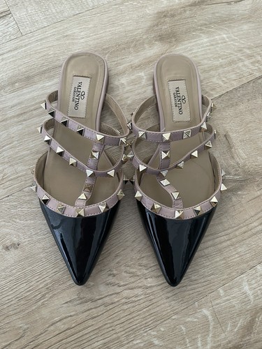 Valentino Garavani Rockstud Patent Leather Mule Flats Black