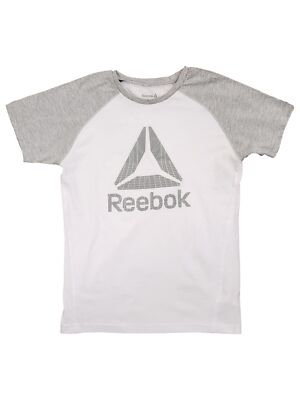 Reebok Boys White & Gray Triangle Logo Short Sleeve Tee Shirt T-Shirt