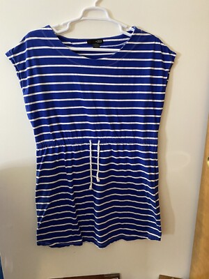 Trixie + Lulu Navy Blue and White Striped Cotton T Shirt Dress size XL