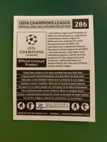 PANINI UEFA CHAMPIONS LEAGUE 20102011 Sticker 286 BASTIAN SCHWEINSTEIGER FCB