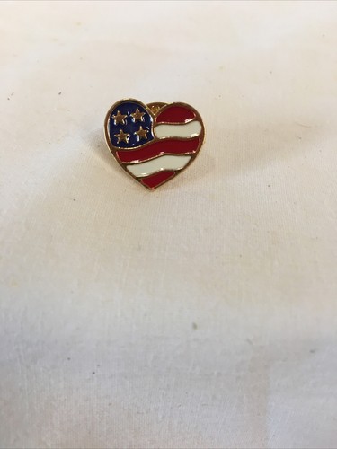 Avon Heart Pin USA Pin American Flag Pin Enameled Front And