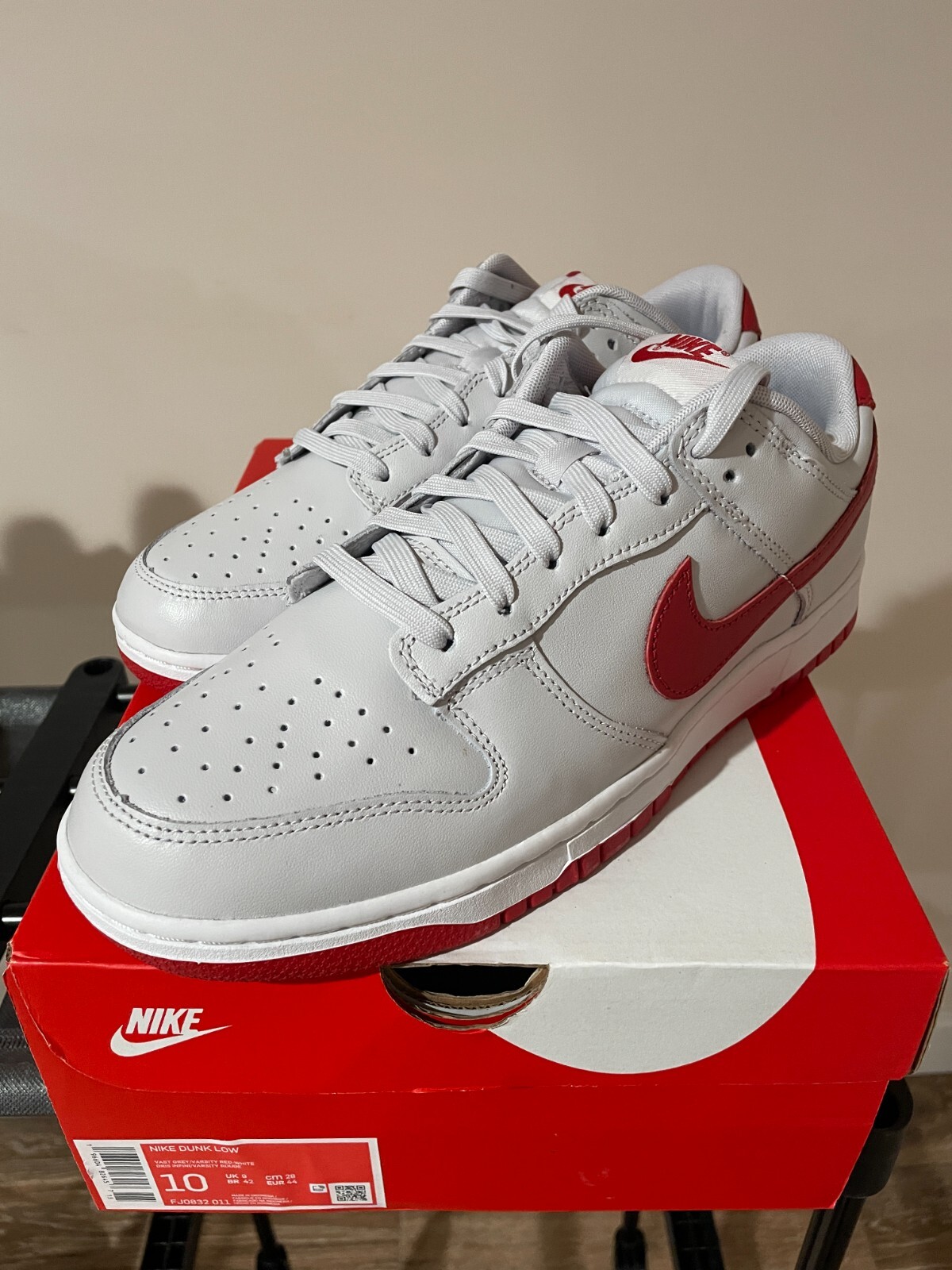 Nike Dunk Low White Red Size 10 FJ0832-011 NEW St. John