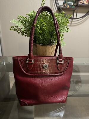 Brighton Shoulder Bag Red Pebbled and Croc Embossed Handbag Purse