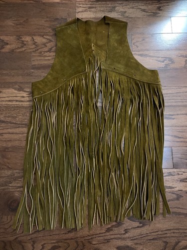 Vintage 60’s 70's Authentic Brown Suede Leather Fringe Vest Hippie Small