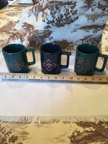3 Frankoma  C1 Mugs 2-Thunderbird pattern & 1 Famous Ranch Brand!