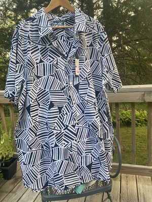 PERRY ELLIS SZ. 2XT/2TGE/2EGA NWT $79.50 Navy White Geometric Short Slev Shirt