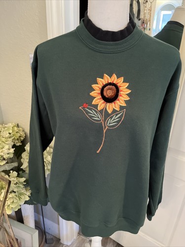 Vintage Women's 3D Embroidered Sunflower Sweatshirt M/L