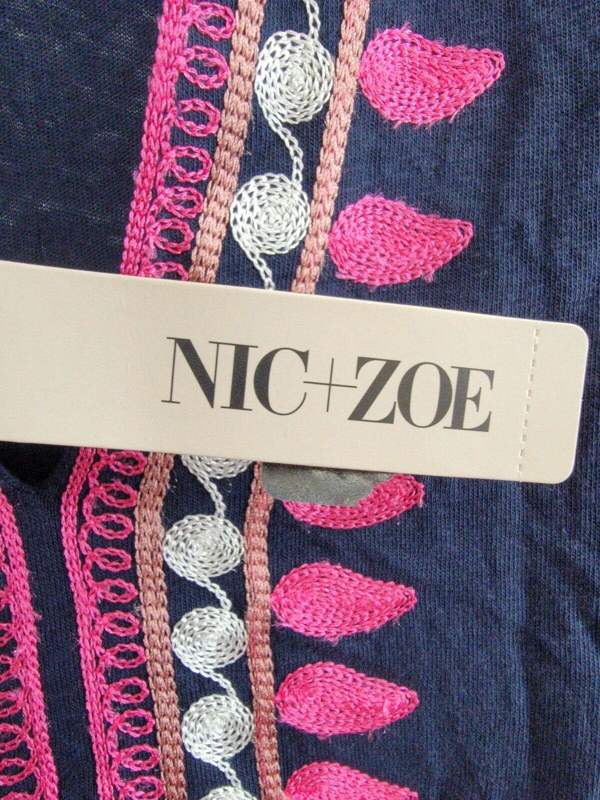 NIC + ZOE Summer Retreat Sleeveless Embroidered Dress Women's M Navy Linen Blend - Picture 14 of 15