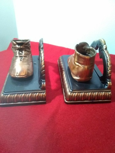 Vintage Copper/Brass Coated Baby Shoe Book Ends. Black felt Bottom Shoe Size 4