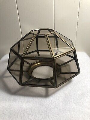 Vintage Smoke Glass BRASS Octagon Center Ceiling Fan Light Shade 10''