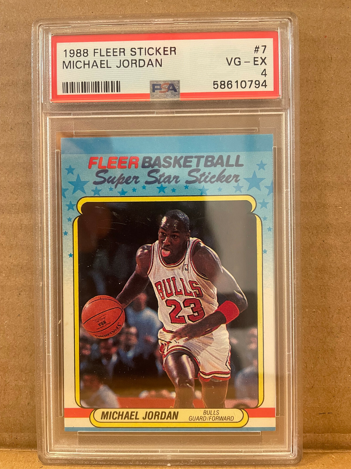 1988 FLEER STICKER MICHAEL JORDAN (#7) PSA 4 (VG-EX) HOF