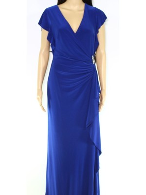 

RALPH LAUREN Женское присборенное вечернее платье-футляр с V-образным вырезом и V-образным вырезом, Синий