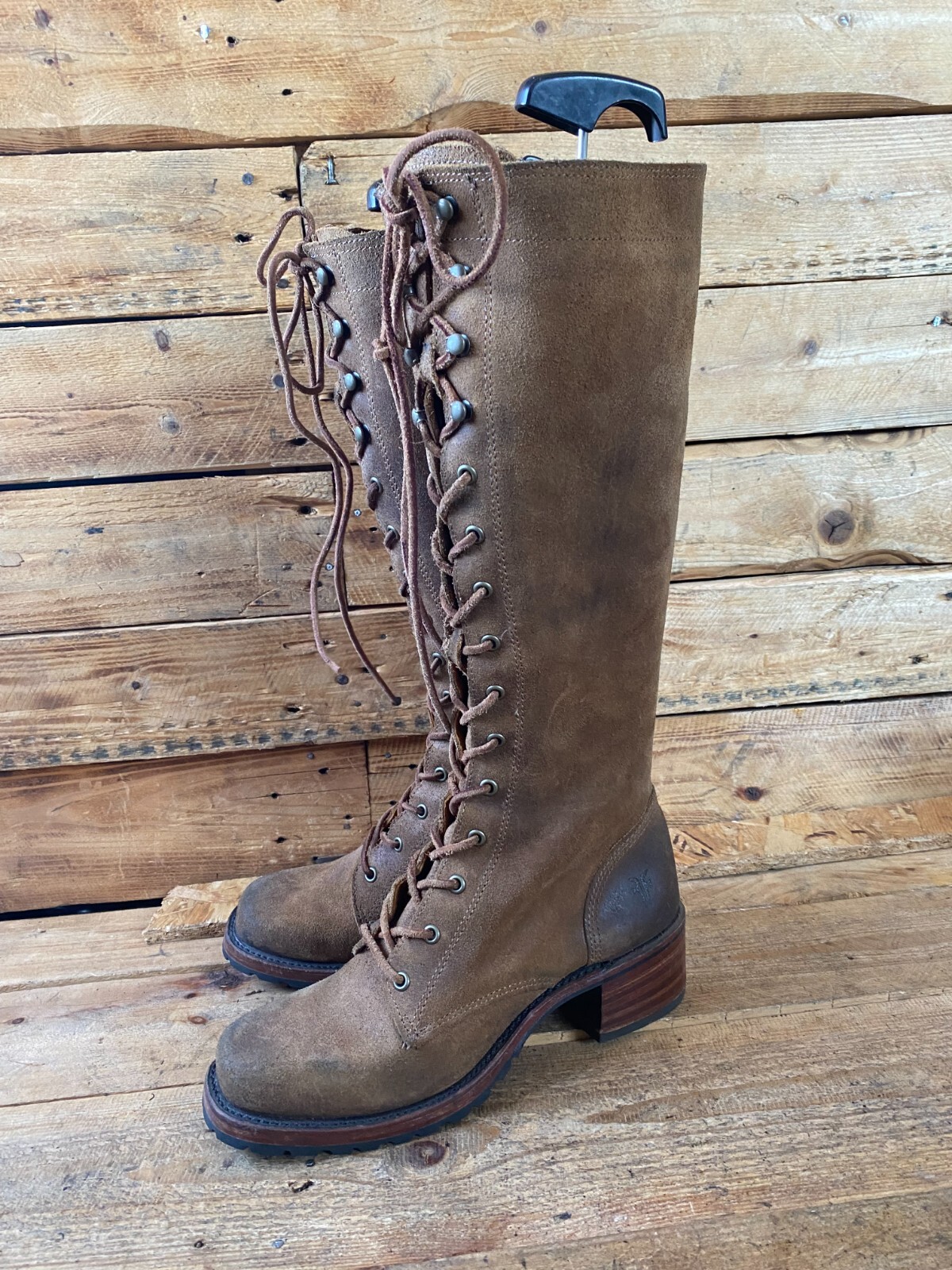 Frye Black label Campus leather suede lace-up tall knee high