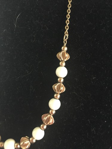 Vintage Gold Tone & White Bead Sarah Coventry Choker~16.5