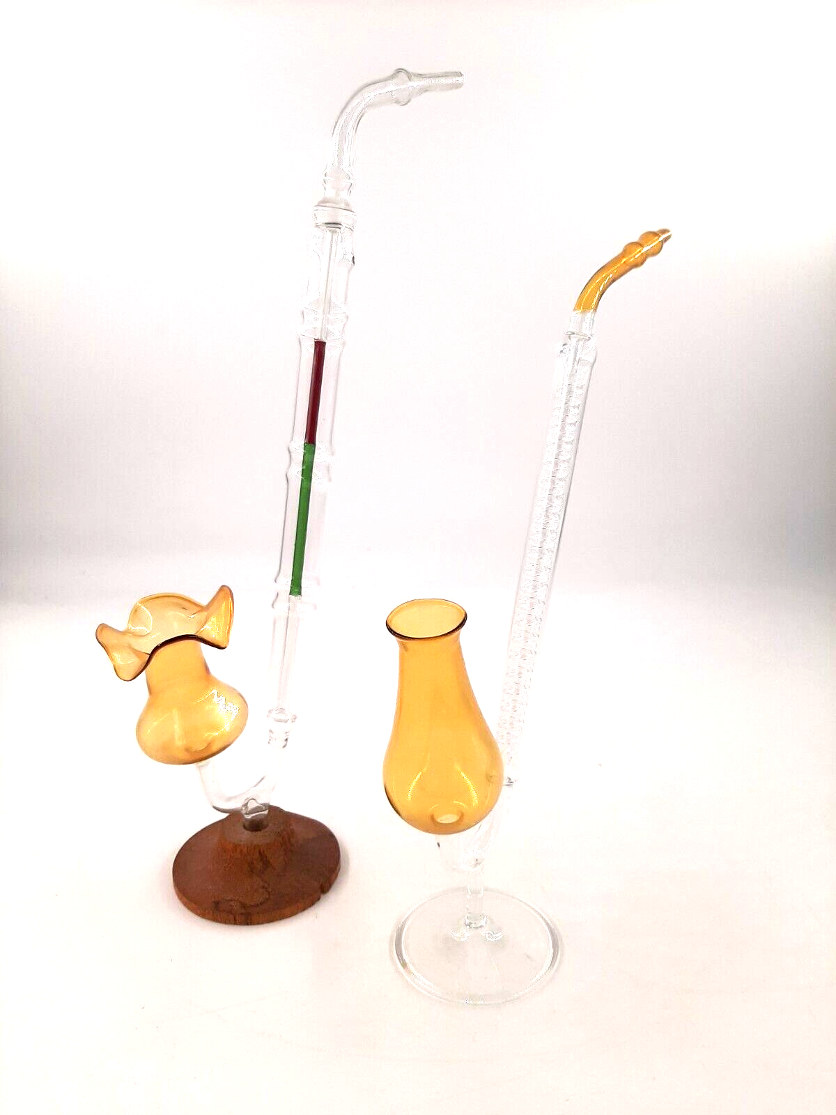 2 Stück Lauscha Glas Schnapspgeife Cognac Likörpfeife mundgeblasen gelb Vintage