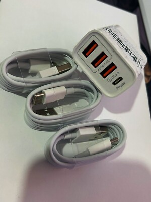 Lot of x3 USB to Type-C Fast Charging 3ft Long + 1 60W Wall charger Combo
