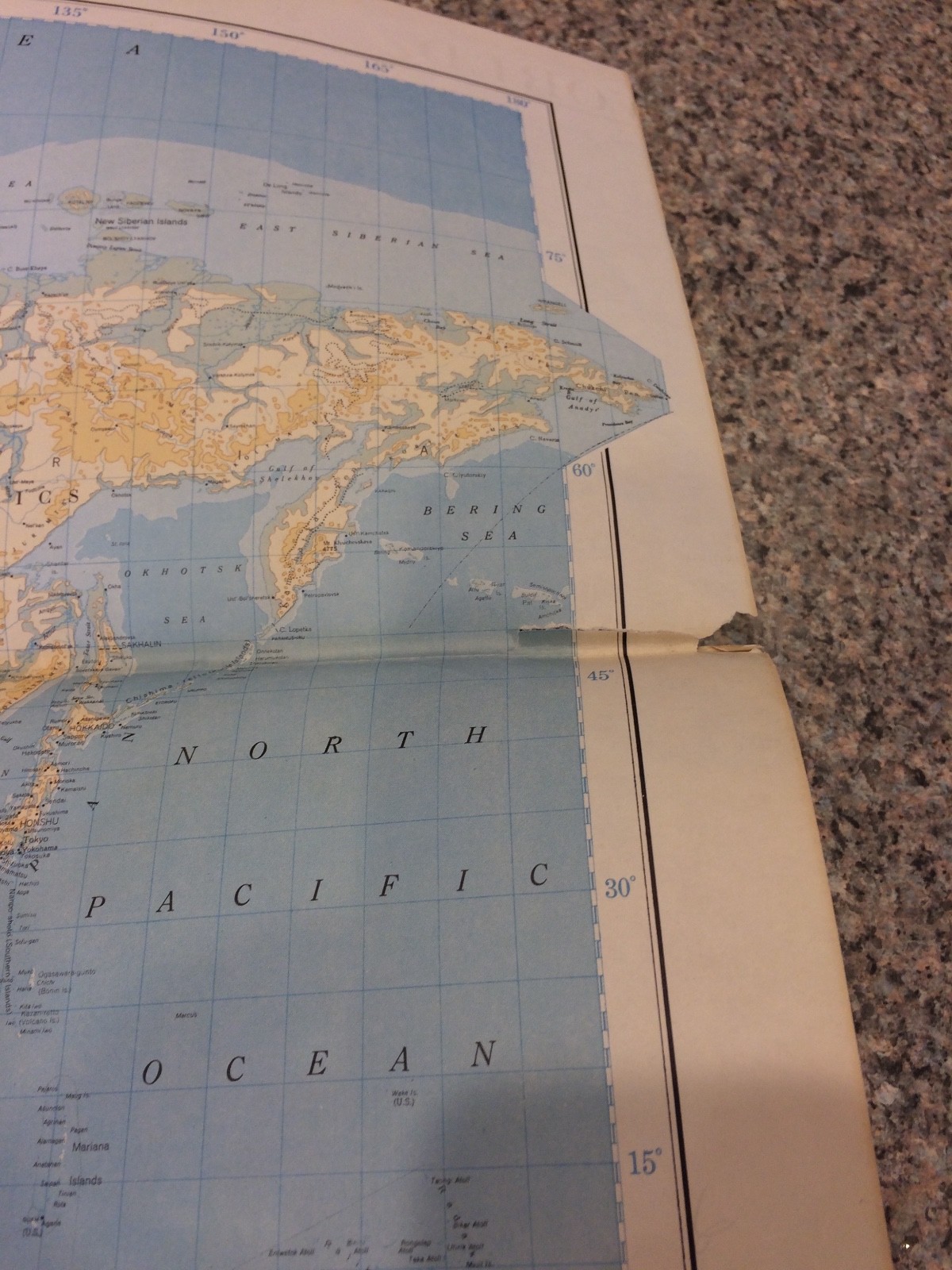 VINTAGE THE WORLD MAP 1937 - One small tear on map