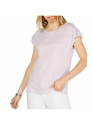 Женский фиолетовый льняной топ MICHAEL KORS Heather с коротким рукавом Размер: XXS