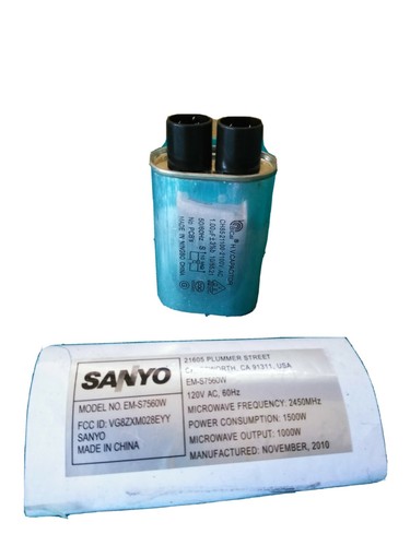 Sanyo Model EM-S7560W H.V. Capacitor CH85-21100 2100 V-AC 1.00 micro farad.