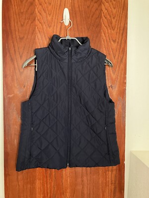 Ann Taylor Loft Medium Navy Blue Quilted Womens Zipper Vest And Pockets H2