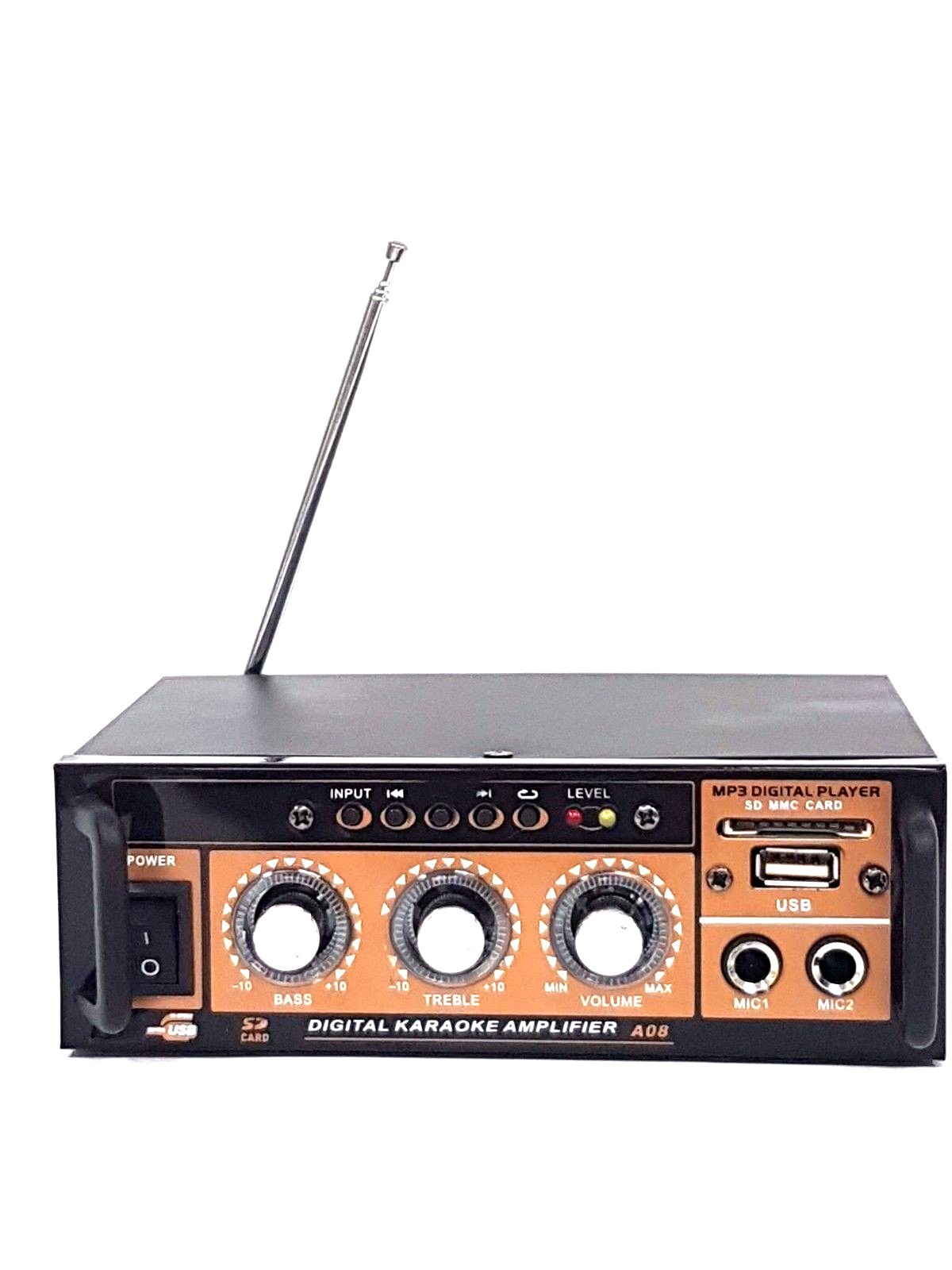 Amplificatore Professional Digital Karaoke A08 FM Mp3 Usb mmc RCA sd 12/220V Hsb