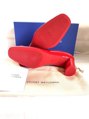 Pre-owned Stuart Weitzman Anicia 60 Tonal Women's Red Patent Cone Heel Pumps 39/8.5m