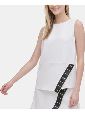 CALVIN KLEIN Белый женский топ без рукавов с круглым вырезом Размер: M